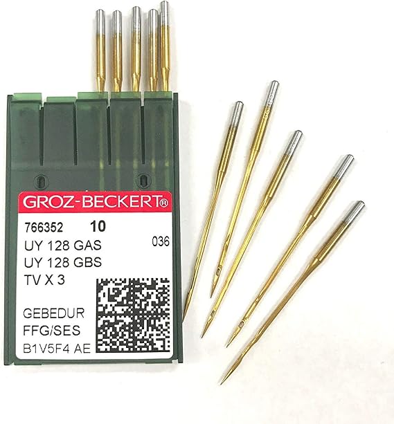 10 Pk. Groz-Beckert UYX128GAS TVX3 Titanium FFG/SES Ball Point Needles (Singer Size 10 (Metric Size 70))