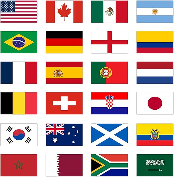 World Football Tournament 2026 Flags, 5x3 ft, 24 Countries Flags for World Cup Decorations, Double Sides Flags for Clubs Garden Hotel Stadiums Street Decor (Set 1)