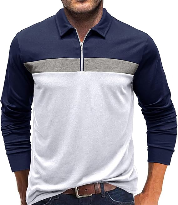 Mens Shirts Long Sleeve Cotton Quarter Zip Henley T Shirts Causal Loose Work Pullover Polo Shirt Trendy Clothes