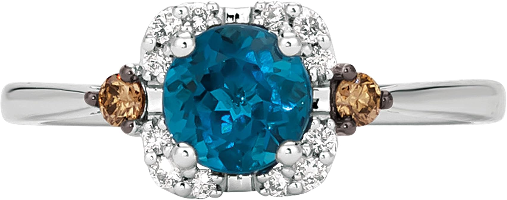 LE VIAN 14K Gold, Gemstone & 1/10 Cttw White/Brown Diamond Accent Halo Ring (G-H & Fancy Brown Color, VS2-SI1 & SI1-SI2 Clarity) - Choice of Stone