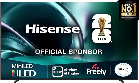 Hisense 85" 85U7QTUK MiniLED QLED 144Hz Smart AI TV - Hi-View AI Engine, 144Hz Game Mode PRO, 2.1 Channel, Dolby Atmos, Quantum Dot Colour, Anti-Reflection with Freely, Disney +, YouTube, Netflix