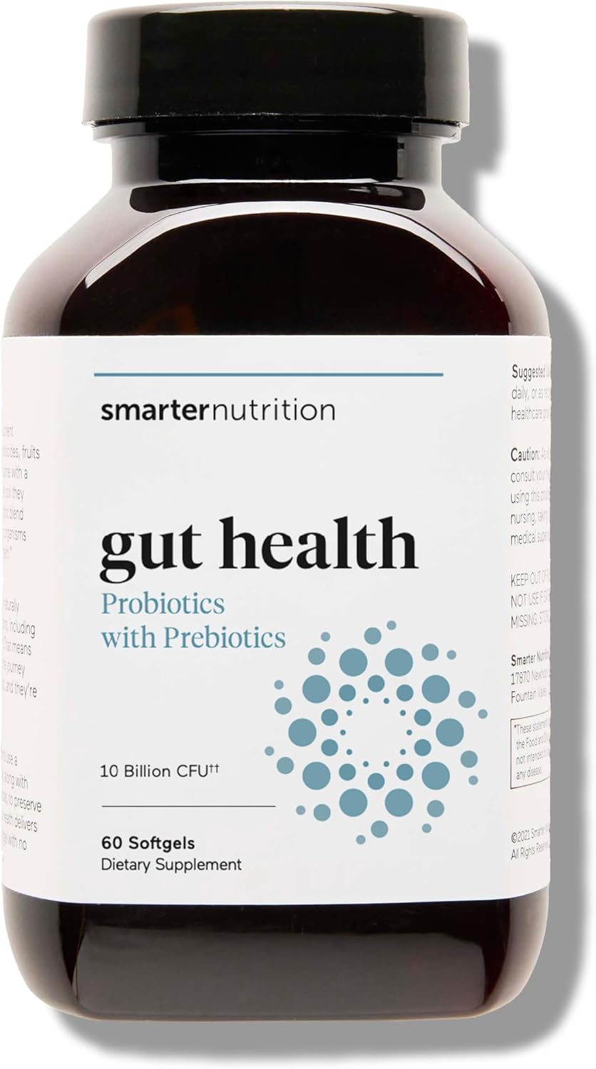 Smarter Nutrition Gut Health Probiotics with Prebiotics - 100% Soil-Based Strains with MCT Oil for Digestive, Immune Health, Gut Microbiome - Vegetarian - 60 Count [1-Month Supply]