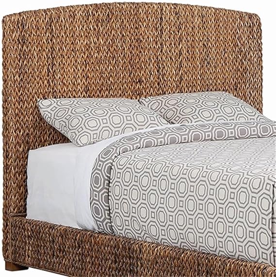 Bowery Hill California King Panel Headboard, Solid Wood and Veneers, Hand-Woven Banana Leaf Upholstered, Honey and Amber Brown Finish, Rustic Coastal Style for Master Bedroom, 55"H x 78.75"W x 3.75"D