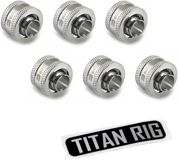 XSPC G1/4" to 3/8" ID, 1/2" OD Compression Fitting V2 for Soft Tubing, Chrome, 6-Pack