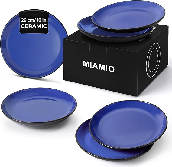MIAMIO Plate Set Ceramic/Dinner Plates Set of 6 - Le Papillon (Blue)