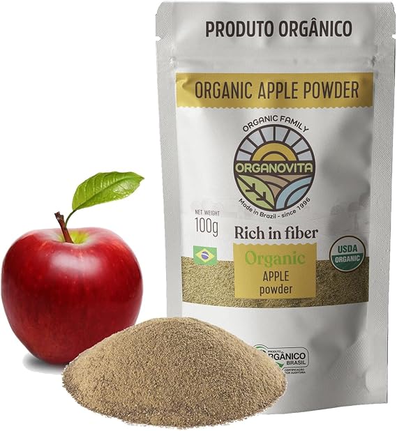 Organic Powder - Blend in Smoothies, Cakes, High Fiber Content, Made w/Cold-Pressed Natural Ingredients, Gluten-Free, All Purpose, Antioxidants Rich - Certified USDA (3.52 Oz (Pack of 1), Apple)