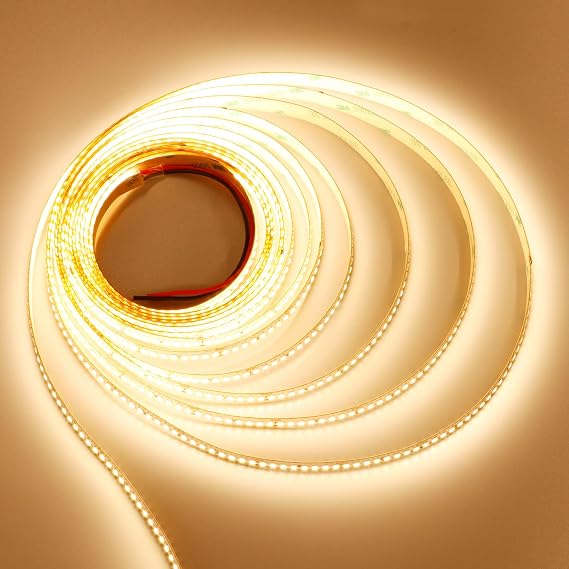 JOYLIT PRO+ 24V Warm White LED Strip 3000K 16.4FT 975LM/FT Ultra Bright | CE UL, CRI 92+, Flicker-Free Dimmable, 224 LEDs/M 2835 SMD, 7.3W/FT, Cuttable, Self-adhesive,for Bedroom, Office(Lights Only)