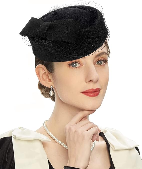 Women's Vintage 100% Wool Felt Cloche Bucket Bowler Hat Winter Vintage Bow Fedoras Church Fascinator