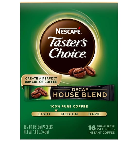 Nescafe Taster's Choice Decaf Instant Coffee, House Blend, 16 Count