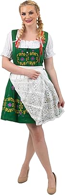 Dirndl Trachten Haus 3-Piece Womens Short Green Authentic German Dirndl Dress For Oktoberfest