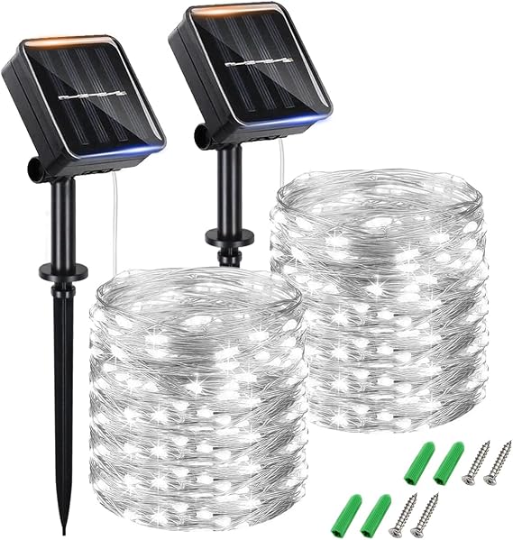 Solar String Lights Outdoor Garden Waterproof 98FT 260LED,[2Pack]Total 30M Solar Fairy Lights Extra-Long,8 Modes Copper Wire Solar Powered Outdoor Lights/Outside Decor Lighting for Garden Patio Yard [Energy Class A]