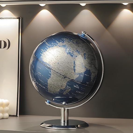 TTKTK World Globe with Stainless steel Stand, 8inch Earth Modern Desktop Globe For Educational Home Office Desk Bookshelf Decor, Cool Tech Gift for Business Men Father Boys Adults & Kids