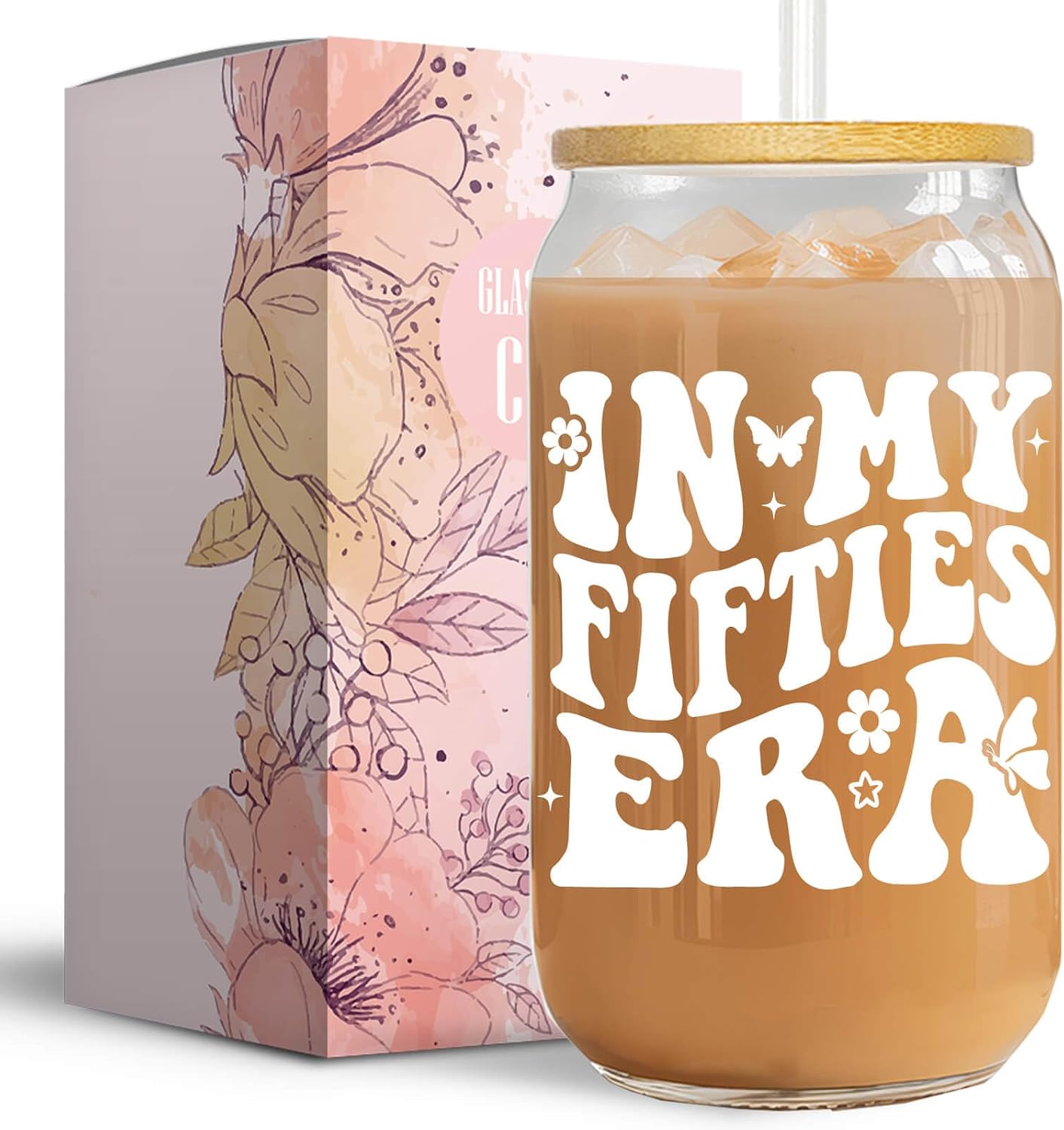 50th Birthday Gifts for Her, 50th Birthday Decorations for Women, In My Fifties Era 16 OZ Glass Cup, Cool 50th Birthday Gifts Idea for 50 Year Old Woman, Wife, Sister, Mom, Daughter, Best Friend
