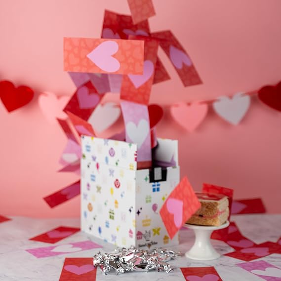 Roses & Charms Love Shower Gift Box by Send A Cake Ready to Gift, No Assembly Required with Music, Sweet Caramels & Delicious 3" Raspberry Chocolate Crispy Treat - Fun Romantic Birthday Surprise Gift for Women, Men, Sister, Mom, Dad, Best Friend, Adults, Kids