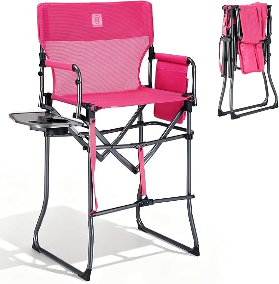 EVER ADVANCED Portable 30.7" Seat Height Tall Camping Directors Chair | Breathable Folding Chair High Foldable Bar Stool with Side Table for Makeup Artist, Sports Event, Craft Show, Supports 350LBS