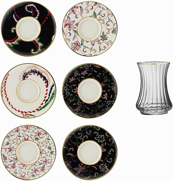 Sandro Moreno 1453 Pattern Rain Optical 12 Piece Six Person Tea Set 110 ml