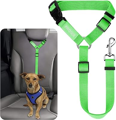BWOGUE Pet Dog Cat Seat Belts, Car Headrest Restraint Adjustable Safety Leads Vehicle Seatbelt Harness 1 Pack, Green, Not Elastic