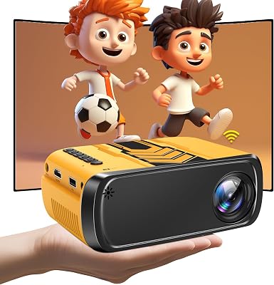 Mini Projector with Wifi Portable Projector Support 1080P 170 Mini HD Movie Projector, Outdoor Projector Compatible with Phone Tablet Laptop TV Stick PS4 HDMIUSB - Yellow Black
