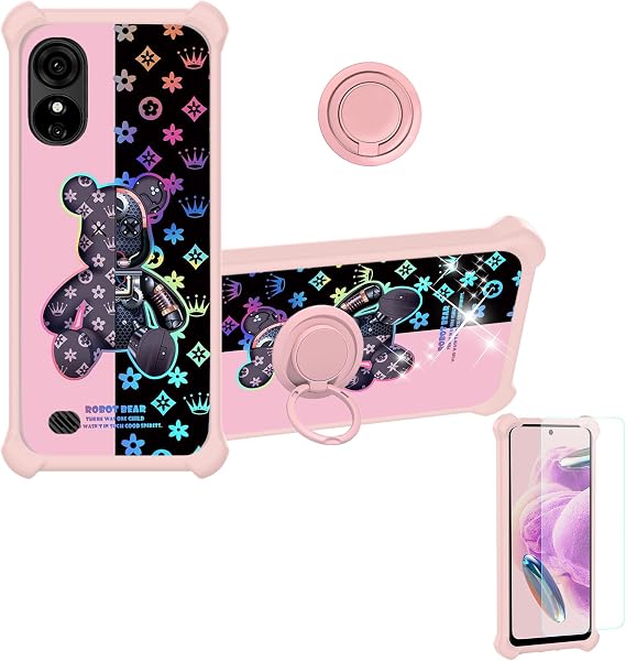 jioeuinly BLU G33 Case Compatible with BLU G33 Phone Case Cover [with Tempered Glass Screen Protector][Ring Support][Colorful Reflect Light] IMDF-JXX