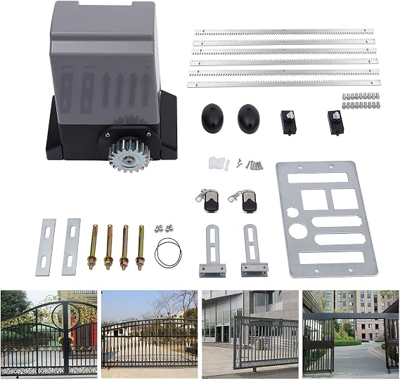 550W Automatic Sliding Gate Opener Electric Rolling Driveway Fence Slide Gate Motor with 6 Gear Rack & 2 Remote Control Gate Operator Hardware Kit for Sliding Gate up to 2645 Pounds