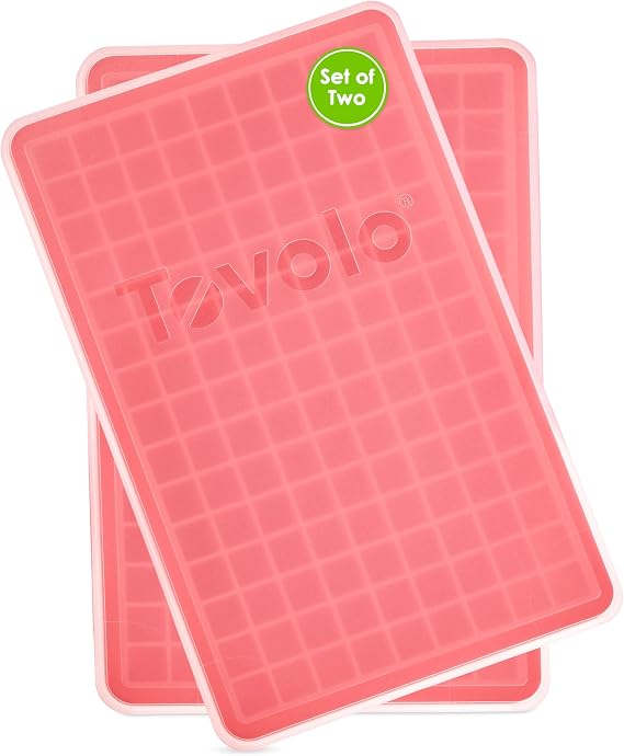 Tovolo Mini Ice Cube Tray with Lid Pack of 2 Small Ice Maker for Freezer, Silicone Mini Ice Cube Trays Small Square Nugget Ice Makes 270 Tiny Cubes BPA Free Stackable Dishwasher Safe, Candy Apple Red