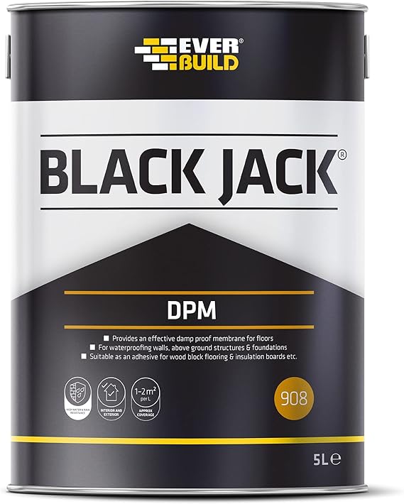 Everbuild Black Jack 908 D.P.M (Damp Proof Membrane) – Black – 5 Litre | Ready To Use, Effective Damp Proof Membrane