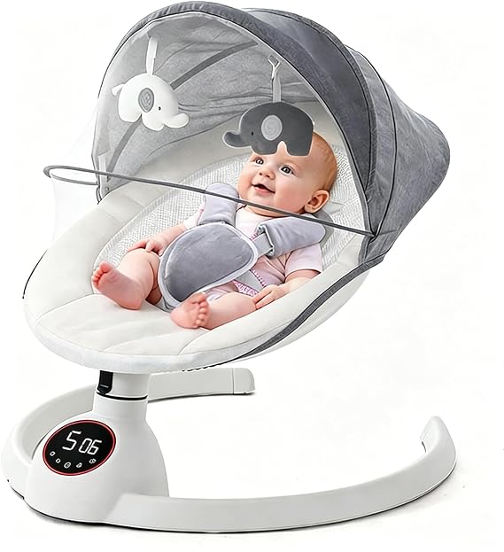 Soobaby Baby Swing for Infants,Electric Swing for Babies,Portable Swing for Baby Boy Girl,Remote Control Indoor Baby Rocker with 5 Sway Speeds,Music and Bluetooth,White