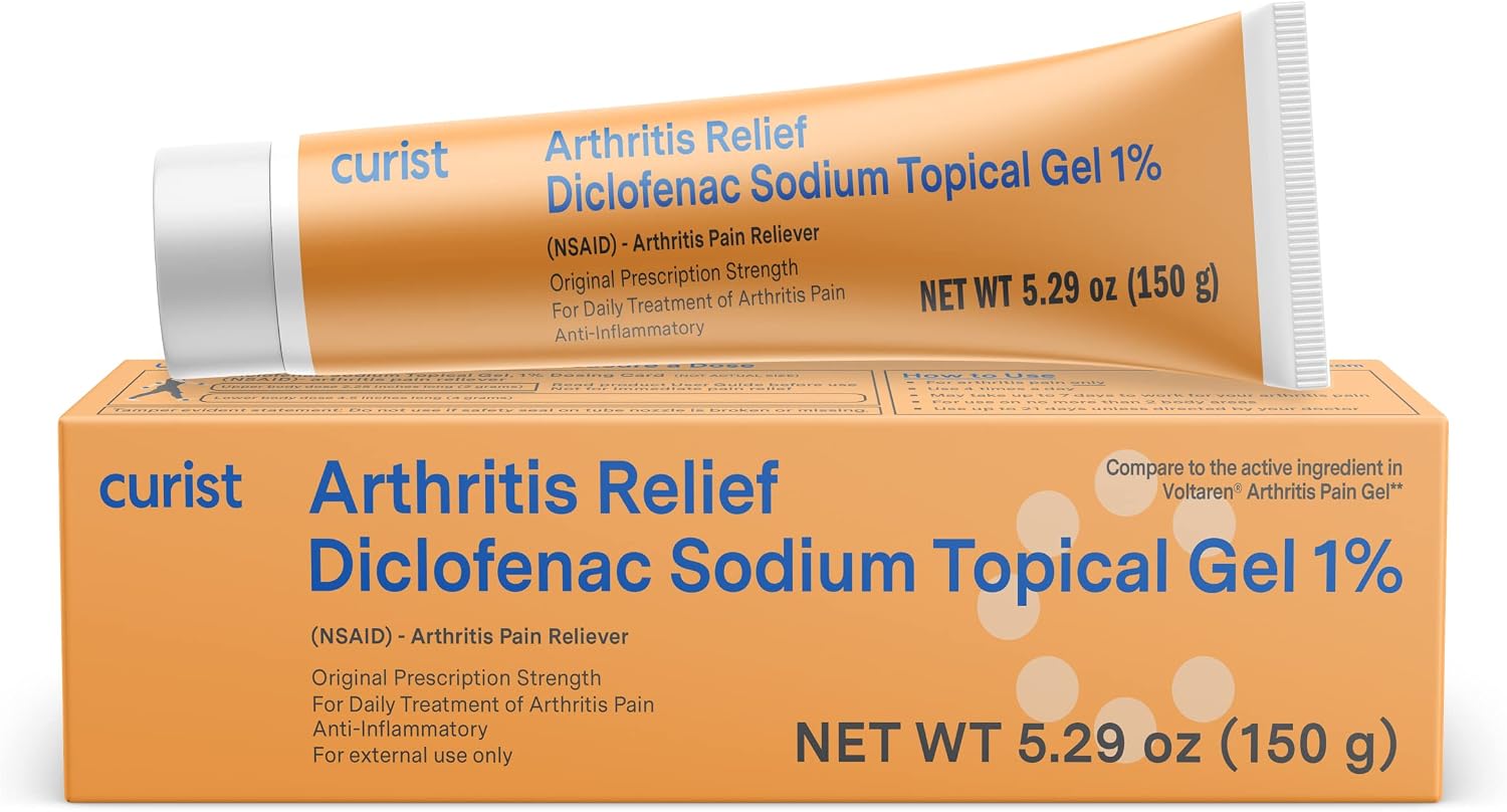 Curist Diclofenac Sodium Topical Gel 1 Percent 150g for Arthritis Pain - Joint Pain Relief for HandFoot Pain, KneeElbow Pain & Ankle Pain - 1% - 5.29oz