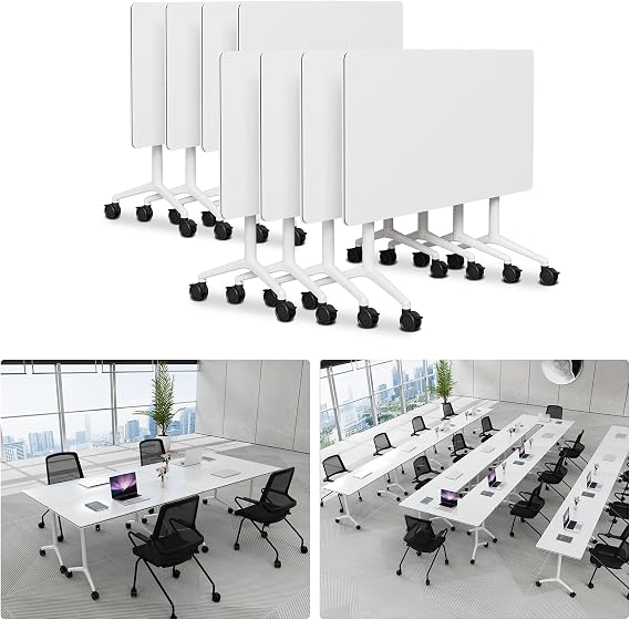 Office Folding Conference Room Table,6 Pack Portable Mobile Conference Table with Large Wheels Foldable Modular Training Tables for Classroom Meetings Boardroom Events