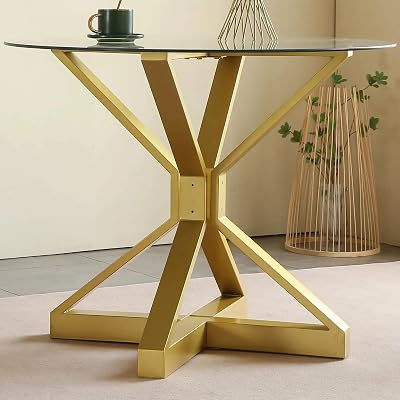 Metal Table Base,Modern Pedestal Dinning Legs with Suction Cups,Metal Modern Coffee Table Gold, 28 H27.6 W