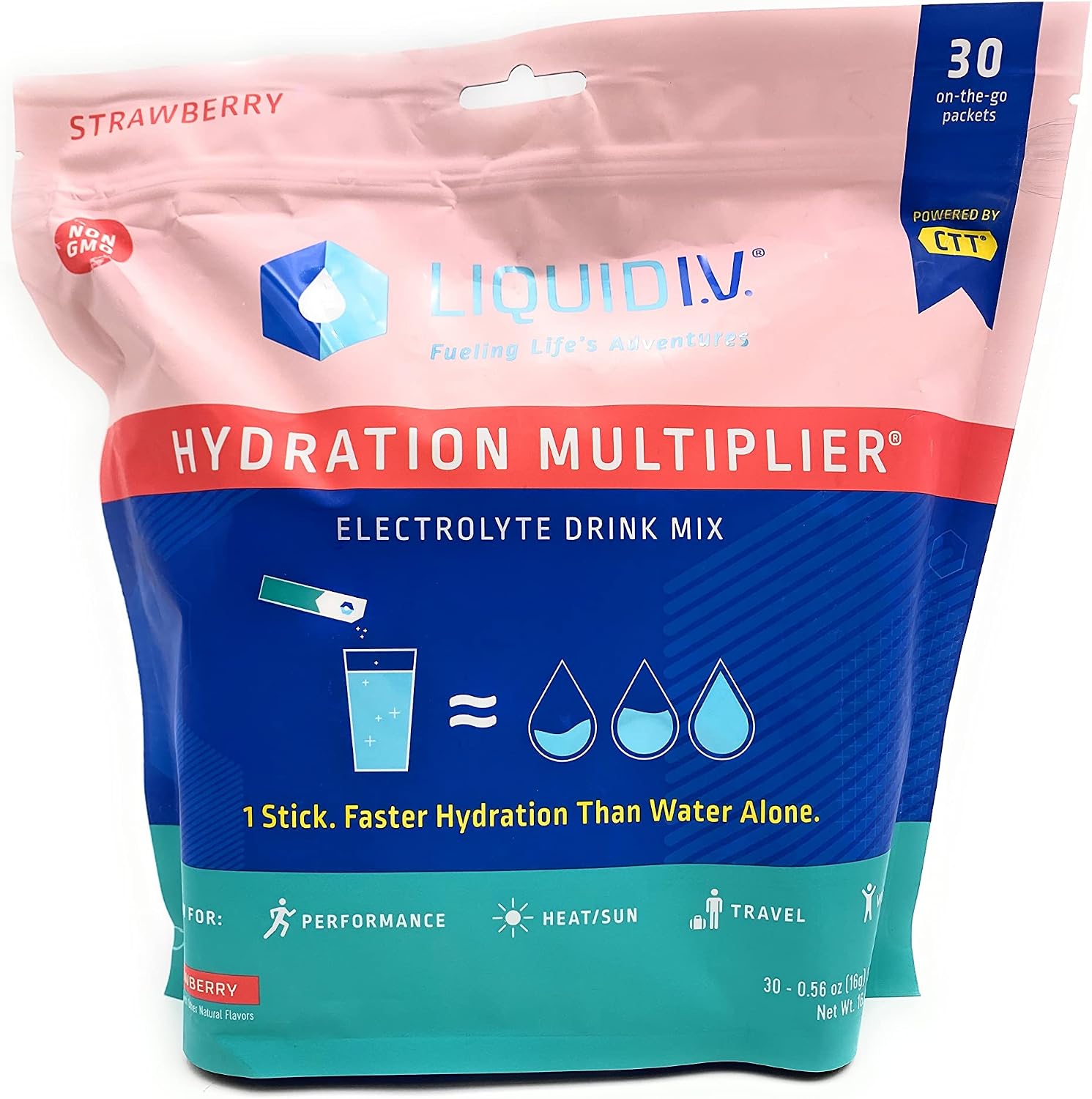 Liquid I.V. Hydration Multiplier, Electrolyte Powder, Easy Open Packets, Supplement Drink Mix Strawberry 30 Count