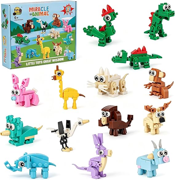 Mini Building Blocks Animals Toys - 12 Pack Party Bag Fillers, Party Bag Fillers for Kids, Birthday Present Gifts, Exchange Goodie Loot,easter gifts for kids,End of Term Gifts for Children Blocks B