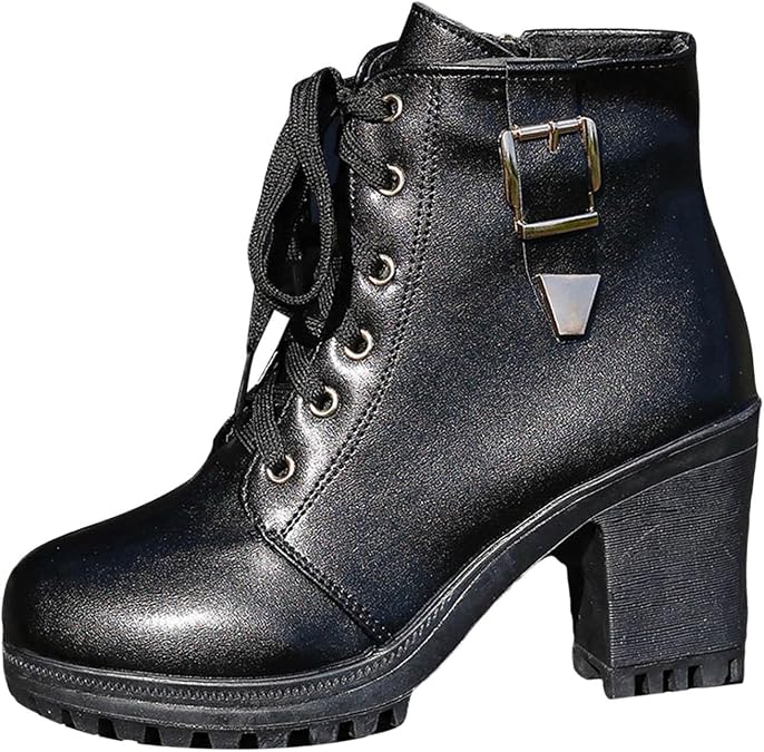Fashion Combat Ankle Boot,Women's Fashion Ankle Boots - Chunky High Heel Booties Round Toe Fall Short Booties Shoes Lace Up Platform Block Heel Lug Sole Slip on Heeled Booties