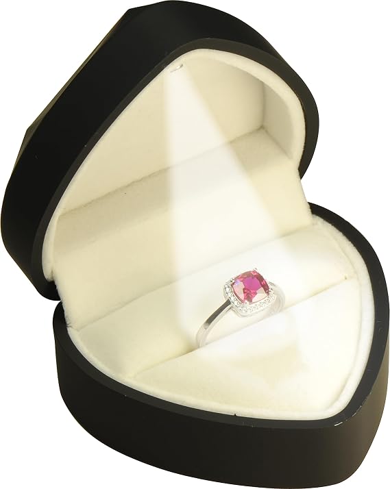 LED Heart Shaped Ring Box for Wedding, Proposal, Engagement, Valentine' Day, Christmas...Luxury LED Ring Jewelry Gift Case Box with Light for Women Men(Black LED Ring Box(Heart Shaped))