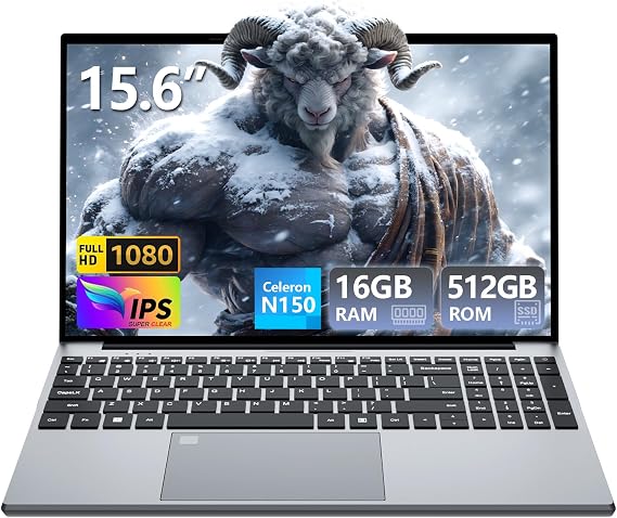Gaming Laptop, Twin Lake N150 Laptops(up to 3.6GHz), 15.6 inch Lap top with 16GB DDR4 512GB SSD, Backlit KB Fingerprint, FHD 1920*1080, Win 11 Pro, WiFi 5,BT 4.2, Portable Laptops, Gaming laptops