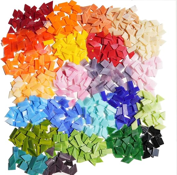 Lanyani 2.5lb Bulk Large Size Stained Glass Mosaic Tiles 500 Pre-Cut Pieces in 4 Mixed Shapes, Vibrant Colors, Fade-Resistant Glass Tile for DIY Crafts, Indoor/Outdoor Art Projects