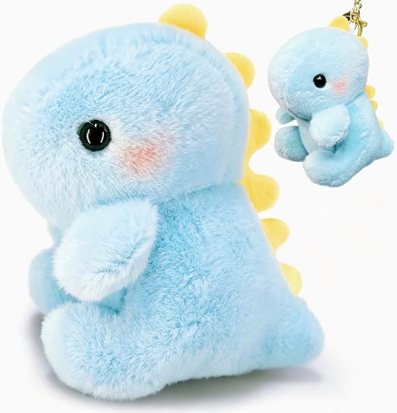 Kawaite Dinosaur Stuffed Animals for Girls and Boys, Mini Plush Toys Key Chains for Kids, Cuddly Dinosaurs Plush Toy, Cute Fat Dino Stuffed Animal, Birthday Gifts, Easter Basket Stuffers (Blue)
