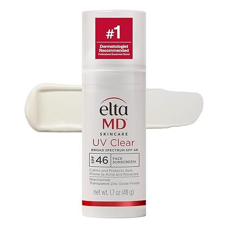 EltaMD UV Clear Face Sunscreen with Zinc Oxide, Oil-Free, SPF 46 and SPF 50 | Calms and Protects Acne-Prone Skin and Rosacea, No White Cast, Dermatologist Recommended, Available in Three Tints and Sizes