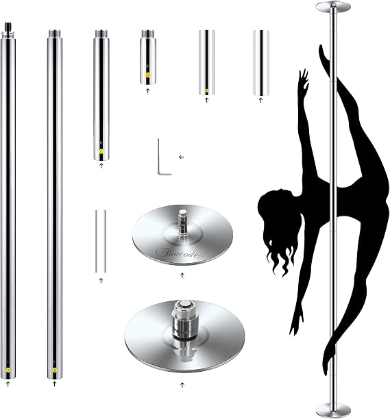 Funcode Professional Stripper Pole Spinning Static Dance Pole,45mm in Diameter Removable Portable Dancing Poles for Exercise Home Club,Height Adjustable at the Bottom.
