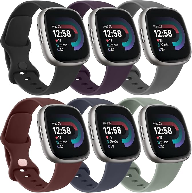 Vancle Band for Fitbit Versa 4 / Versa 3 Bands, Fitbit Sense 2 / Sense Bands Women Men[6 Pack], Classic Soft Sport Replacement Strap