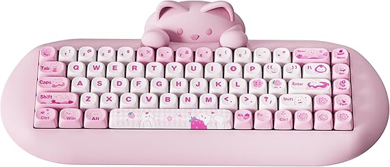 YUNZII C68 Silicone Cute Cat Mechanical Keyboard (Pink,Cocoa Cream Switch)