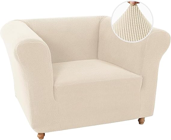 Stretch Chesterfield Sofa Cover 1 Piece Couch Cover for Living Room Soft Non-Slip Sofa Slipcover Furniture Protector for Dogs Feature Thick Jacquard Fabric (Chair,Beige)