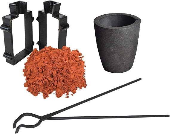 Sand Casting Set with 5 Lbs of Petrobond Quick Cast Sand Casting Clay Graphite Crucible Hinge Tongs and Cast Iron Mold Flask Frame Melt Pour Metals Melting Gold Silver Copper