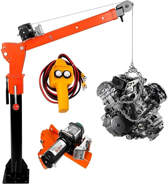 Electric Truck Bed Crane, 1300lbs Load Capacity, Folding Truck Crane with Electric Winch 2200 Lbs, 360 Swivel Lift Electric Hoist for Lifting Goods in Construction, Timber Mill