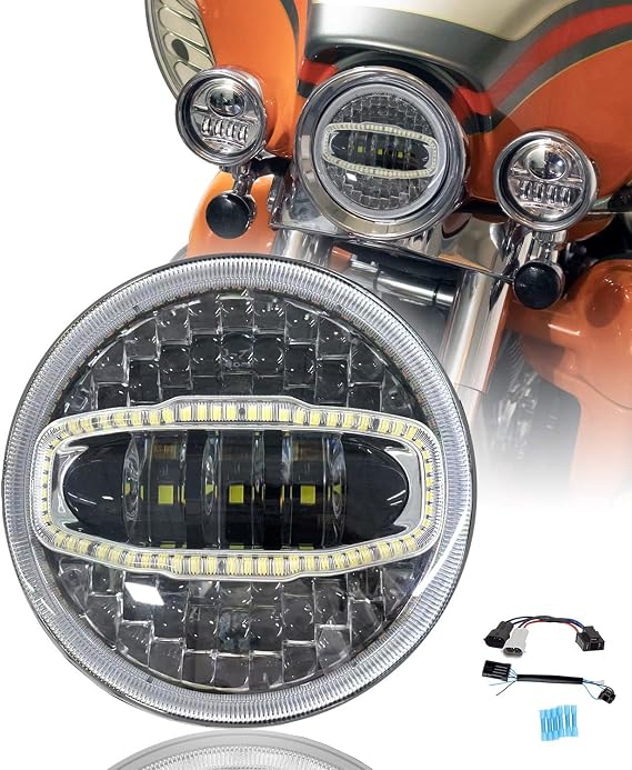 SUNPIE 5D 7 inch White Amber Head light Compatible with H_arley Street Glide/Tri Glide, Compatible with Electra Glide, Road King, Softail Deluxe/Heritage