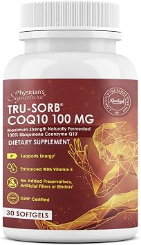 Tru-Sorb Natural COQ10 100mg: 30 Softgels - Supplement with Naturally Fermented 100% High-Potency Coenzyme q10 Ubiquinone, Vitamin E, 6X Ultra high Absorption for Cellular & Heart Health Support