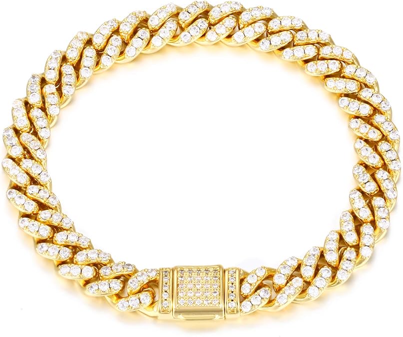 YIMERAIRE 8MM Cuban Link Bracelet Iced Out 3 Times 18K Gold Plated/Platinum White Gold Full CZ Prong Set AAA Diamond Cuban Chain Bracelet Anklet Bracelest for Women, with Box