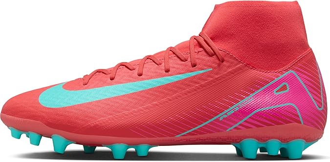 Nike Mercurial Superfly 10 Academy AG High-Top Soccer Cleats (FQ8329-800, Ember Glow/Aurora Green) Size 10