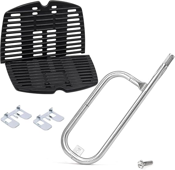 Criditpid Grill Replacement Parts for Weber Q100, Q1000, Q120, Q1200, Q140, Q1400, 7644 7582 Cooking Grates & 60040 Burner Tube Kit for Weber 516002 516001 50060001 51060001 Gas Grills.