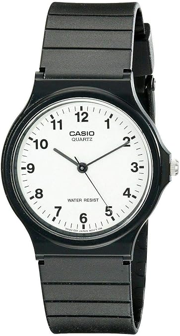 Casio MQ24-7B Unisex Simple White Arabic Dial Black Rubber Strap Casual 3-Hand Analog Watch